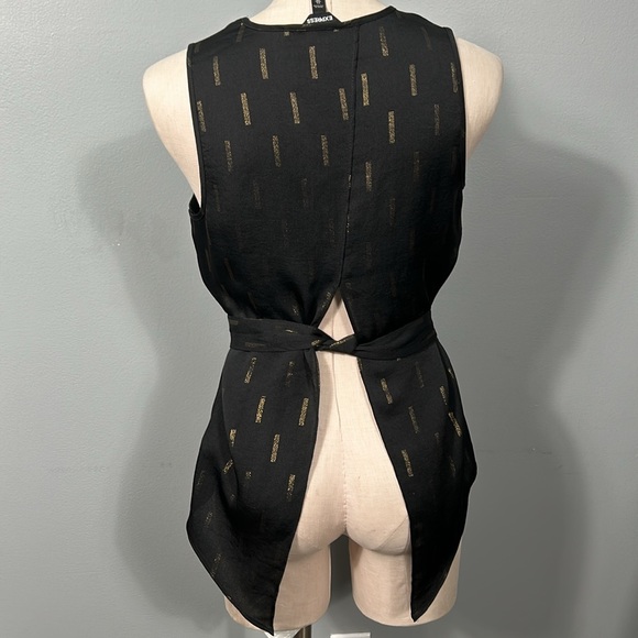 Express Black Satin Gold Shimmer Print Sleeveless Back Tie Top Blouse size XS - Picture 2 of 16